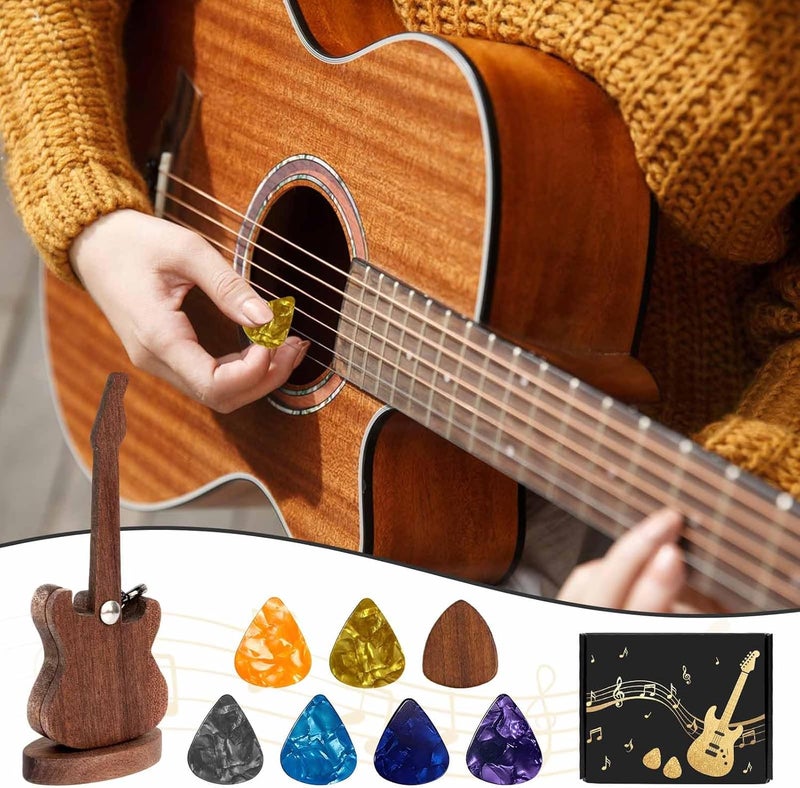 Eclatbox Wooden Guitar Pick Holder with Guitar Picks Guitar Pick Display Holder Guitar Keychain Home Decor Gifts for Christmas Birthday Valentines Anniversary - Image 2